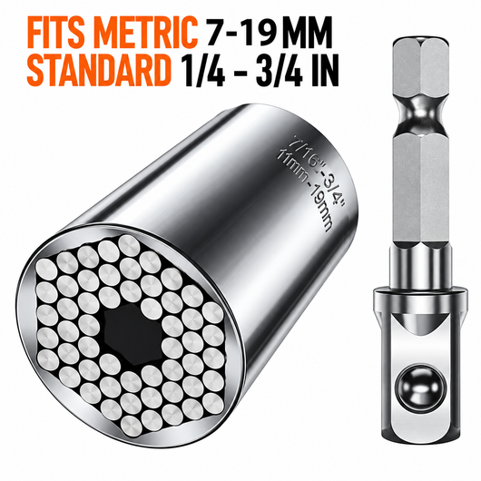 Fits metric 7 to 19 mm and standard 1/4 to 3/4 inch fasteners