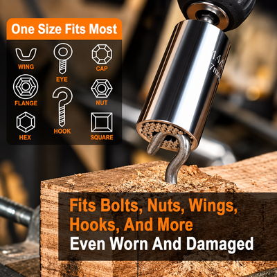 Driving a screw hook into timber with the universal socket on a drill